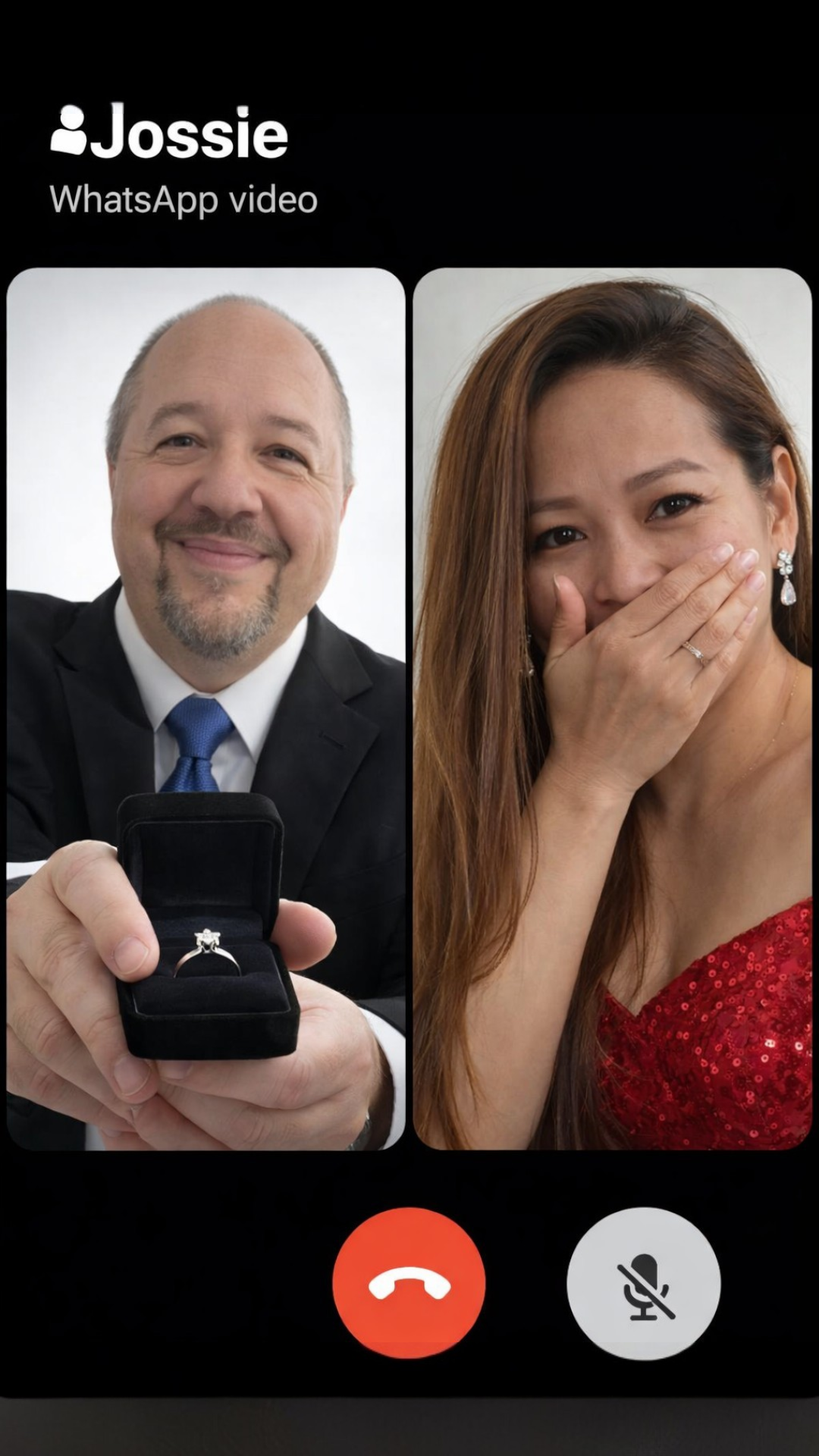 Proposal moment with Jossie on ThatsApp style video call